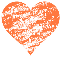 Orange textured heart on white background.