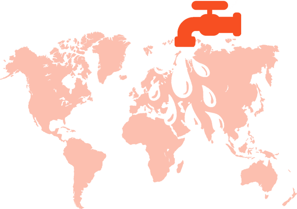 Illustration of a hand holding water droplets on an orange background.